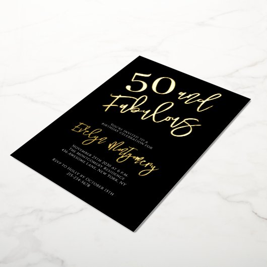 Fifty and Fabulous Gold Black 50th Birthday Party  Folieneinladung (Gedreht)