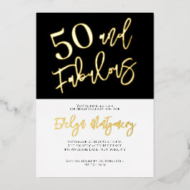 Fifty and Fabulous Gold Black 50th Birthday Party Folieneinladung