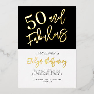 Fifty and Fabulous Gold Black 50th Birthday Party  Folieneinladung