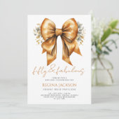 Fifty and Fabulous Gold Bow 50th Birthday Party Einladung (Stehend Vorderseite)