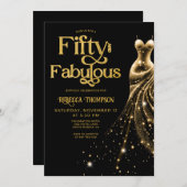 Fifty and Fabulous Gold Dress Black 50th Birthday Einladung (Vorne/Hinten)