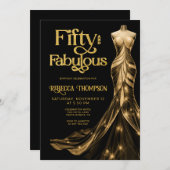Fifty and Fabulous Gold Dress Black 50th Birthday Einladung (Vorne/Hinten)