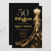 Fifty and Fabulous Gold Dress Black 50th Birthday Einladung (Vorne/Hinten)