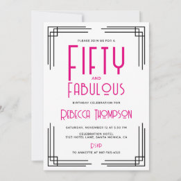 Fifty and Fabulous Hot Pink Art Deco 50th Birthday Einladung