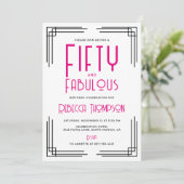 Fifty and Fabulous Hot Pink Art Deco 50th Birthday Einladung (Stehend Vorderseite)