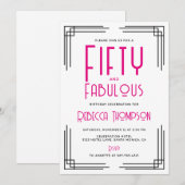 Fifty and Fabulous Hot Pink Art Deco 50th Birthday Einladung (Vorne/Hinten)