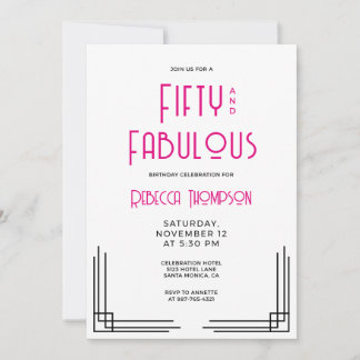 Fifty and Fabulous Hot Pink Art Deco 50th Birthday Einladung