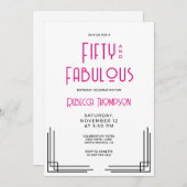 Fifty and Fabulous Hot Pink Art Deco 50th Birthday Einladung (Vorne/Hinten)