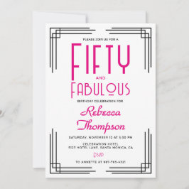 Fifty and Fabulous Hot Pink Art Deco 50th Birthday Einladung