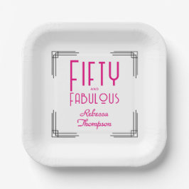 Fifty and Fabulous Hot Pink Art Deco 50th Birthday Pappteller