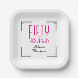 Fifty and Fabulous Hot Pink Art Deco 50th Birthday Pappteller