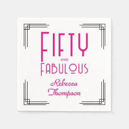 Fifty and Fabulous Hot Pink Art Deco 50th Birthday Serviette