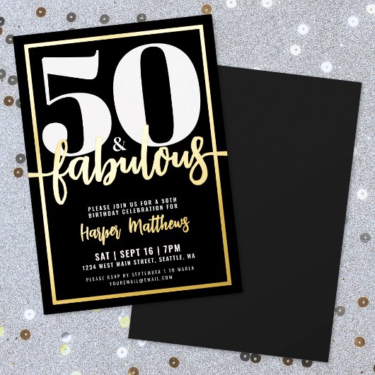 Fifty And Fabulous Modern 50th Birthday Gold Folieneinladung