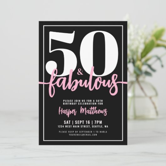 Fifty And Fabulous Modern 50th Birthday Party Einladung (Stehend Vorderseite)