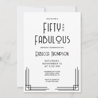 Fifty and Fabulous Modern Art Deco 50th Birthday Einladung