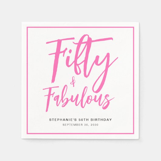 Fifty and Fabulous Name Date 50th Birthday Party Serviette (Vorderseite)