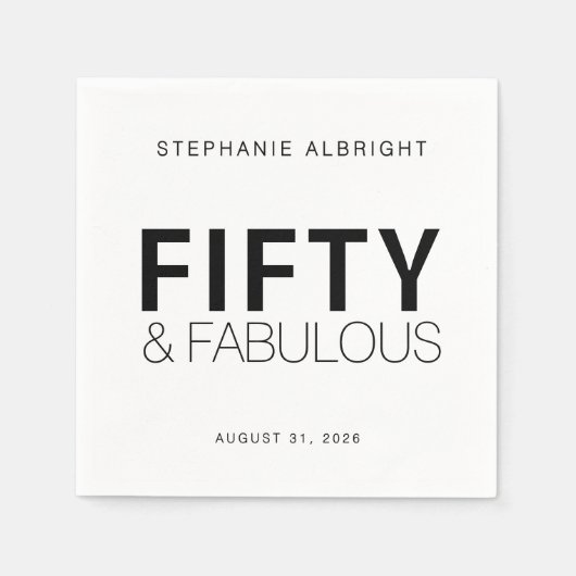 Fifty and Fabulous Name Date 50th Birthday Party Serviette (Vorderseite)