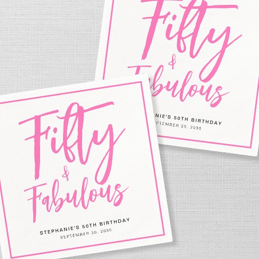 Fifty and Fabulous Name Date 50th Birthday Party Serviette