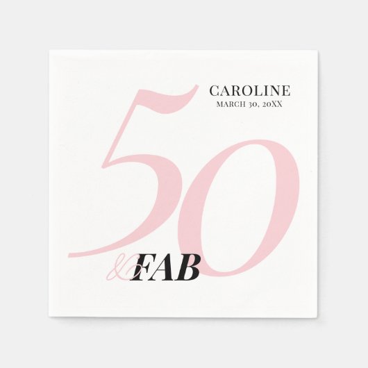 Fifty and Fabulous Name Date Birthday Invitation Serviette (Vorderseite)