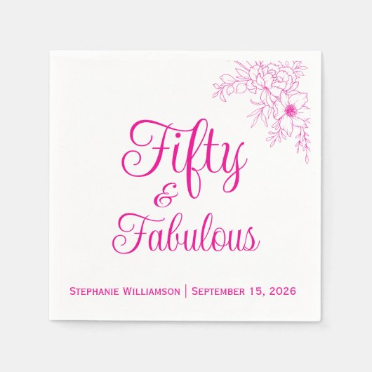 Fifty and Fabulous Name Date Birthday Party Serviette (Vorderseite)