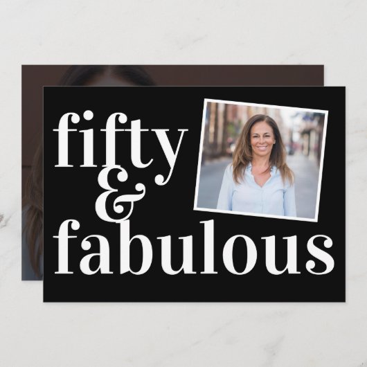 Fifty and Fabulous Photo 50th Birthday Einladung (Vorne/Hinten)