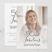 Fifty and Fabulous Photo 50th Birthday Party Einladung (Vorne/Hinten)