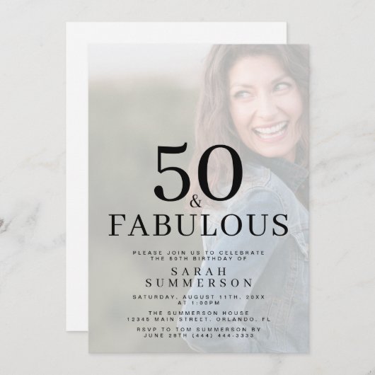 Fifty and Fabulous Photo 50th Birthday Party Einladung (Vorne/Hinten)