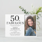 Fifty and Fabulous Photo 50th Birthday Party Einladung (Stehend Vorderseite)
