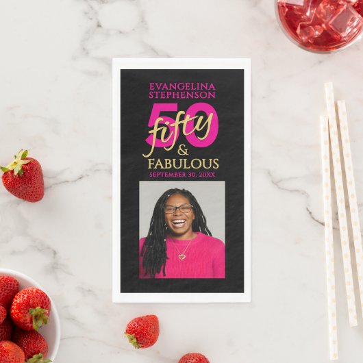 Fifty and Fabulous Photo 50th Birthday Party Serviette (Beispiel)