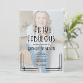 Fifty and Fabulous Photo Art Deco 50th Birthday Einladung (Stehend Vorderseite)