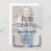 Fifty and Fabulous Photo Art Deco 50th Birthday Einladung (Vorne/Hinten)