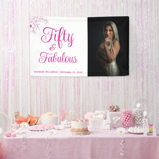 Fifty and Fabulous Photo Name Date Birthday Party Banner (Party)