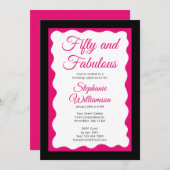 Fifty and Fabulous Pink and Black Script Einladung (Vorne/Hinten)