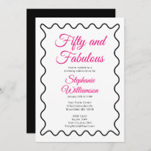 Fifty and Fabulous Pink and Black Script