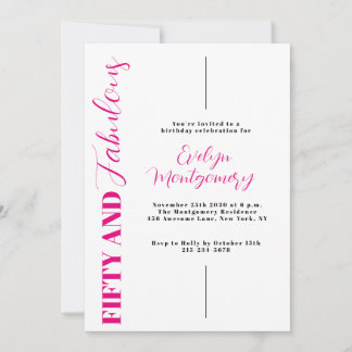 Fifty and Fabulous Pink Black 50th Birthday Party  Einladung