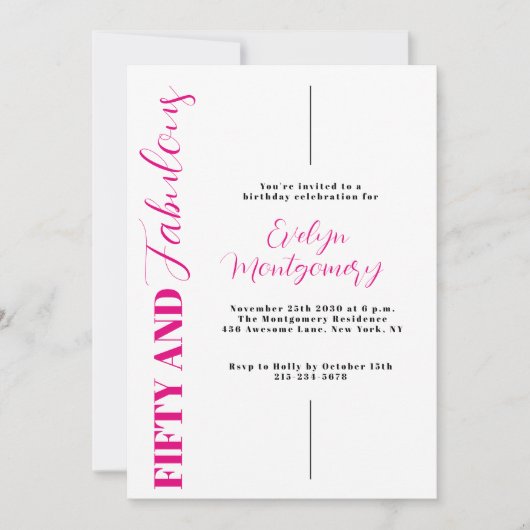 Fifty and Fabulous Pink Black 50th Birthday Party Einladung (Vorderseite)