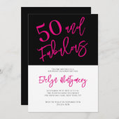 Fifty and Fabulous Pink Black 50th Birthday Party  Einladung (Vorne/Hinten)