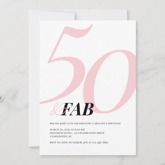 Fifty and Fabulous Pink Bold Birthday Invitation Einladung (Vorderseite)