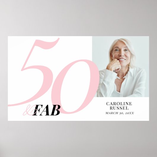 Fifty and Fabulous Pink Bold Birthday Party Poster (Vorne)
