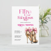 Fifty and Fabulous Pink Gold Heels 50th Birthday Einladung (Stehend Vorderseite)