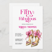 Fifty and Fabulous Pink Gold Heels 50th Birthday Einladung (Vorne/Hinten)