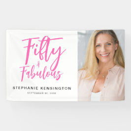 Fifty and Fabulous Pink Photo 50th Birthday Party Banner