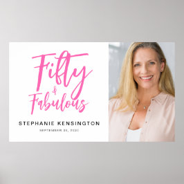 Fifty and Fabulous Pink Photo 50th Birthday Party Poster