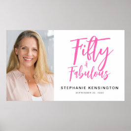 Fifty and Fabulous Pink Photo 50th Birthday Party Poster