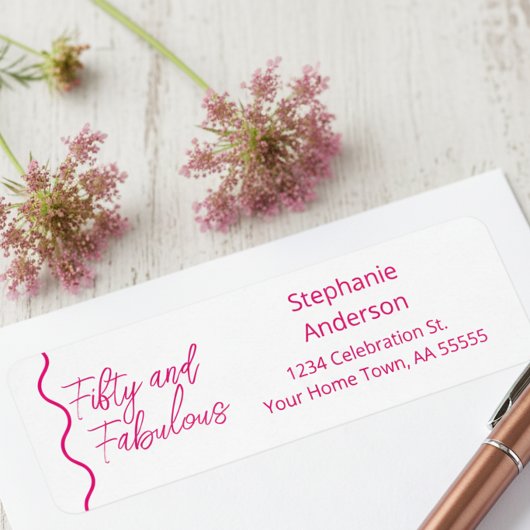 Fifty and Fabulous Pink Script