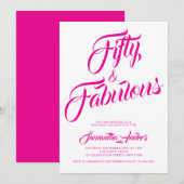 Fifty and Fabulous Pink Script 50th Birthday Party Einladung (Vorne/Hinten)