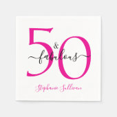 Fifty and Fabulous Pink Script 50th Birthday Party Serviette (Vorderseite)