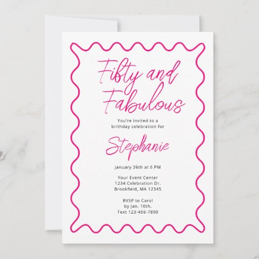 Fifty and Fabulous Pink Script Einladung (Vorderseite)