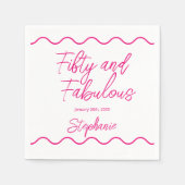 Fifty and Fabulous Pink Script Serviette (Vorderseite)