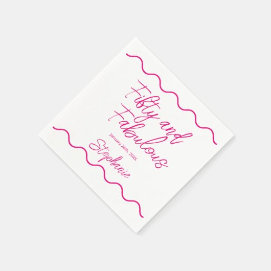 Fifty and Fabulous Pink Script Serviette (Ecke)